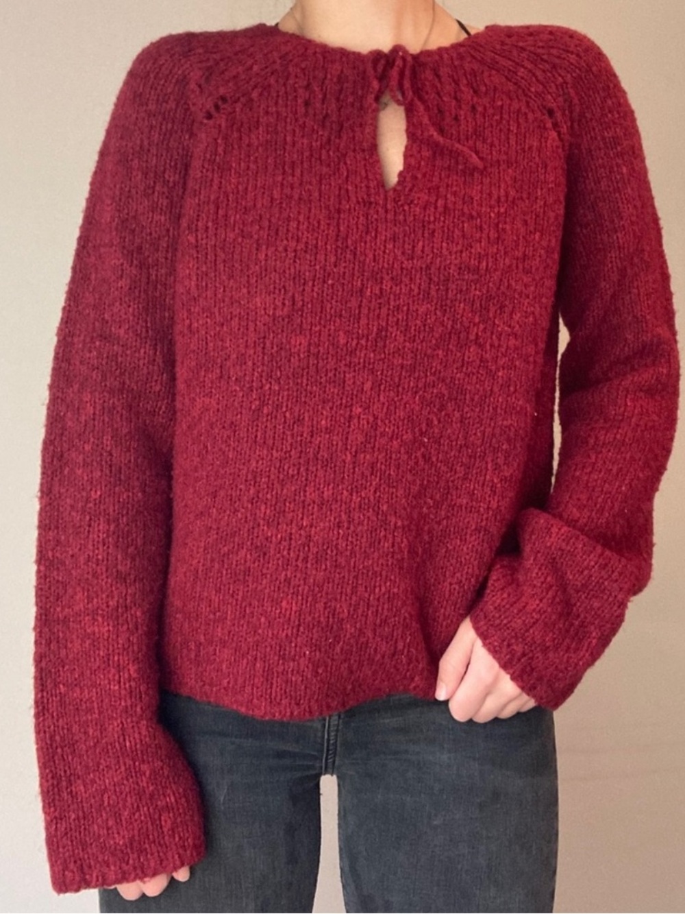 Deep Red Express Keyhole Knit Sweater